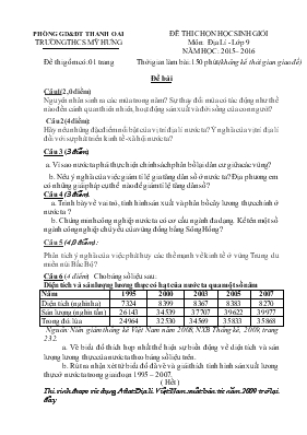 Đề thi chọn học sinh giỏi môn địa lí - Lớp 9 năm học 2015 2016